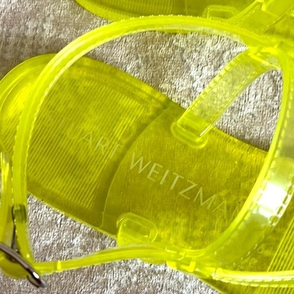 Brand New Stuart Weitzman Jelly Florescent Yellow Thong Ankle Strap Sandals - Picture 7 of 14